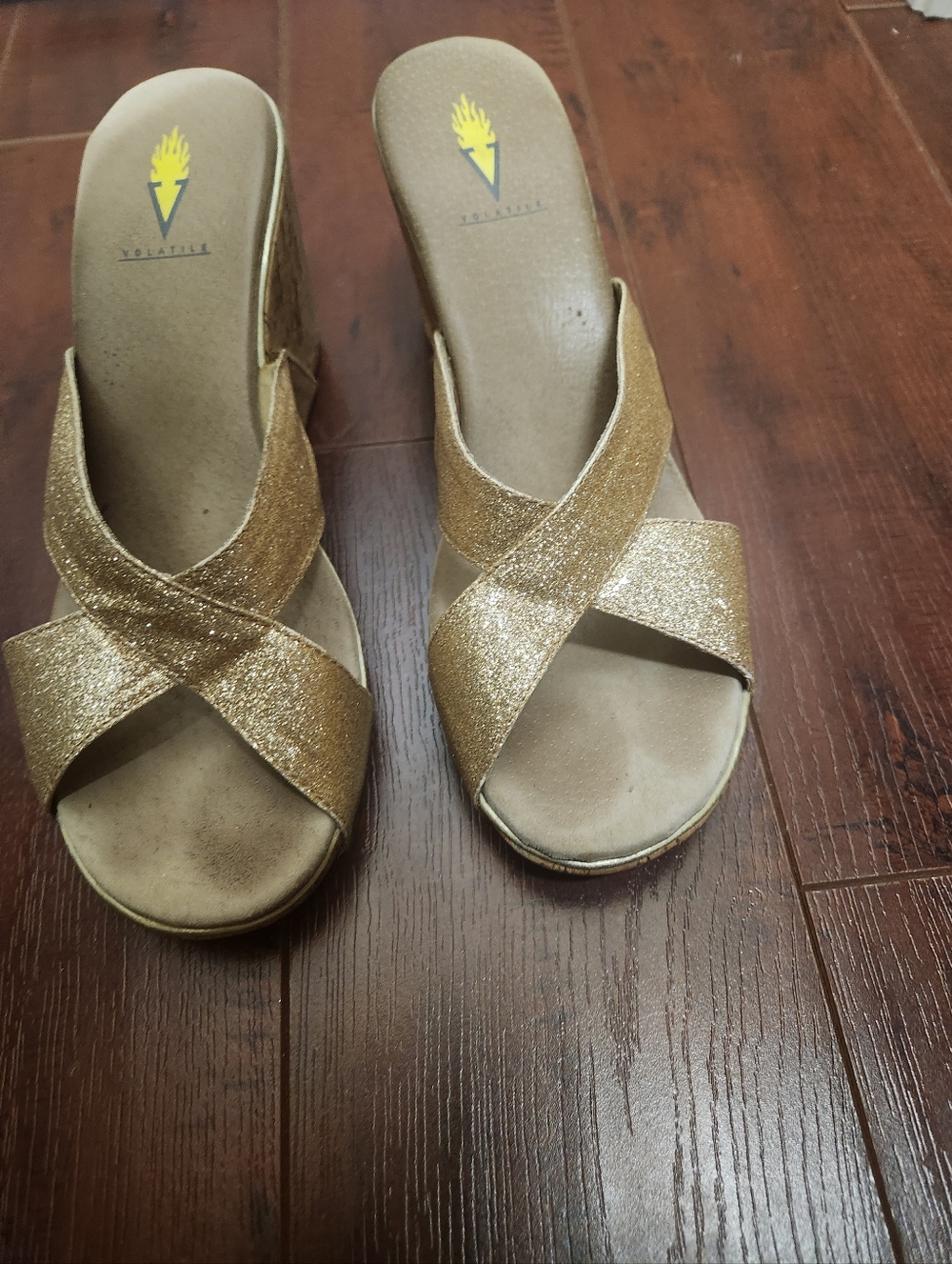 VOLATILE Gold Wedge Sandals - Women's Sparkle Espadrille Wedges